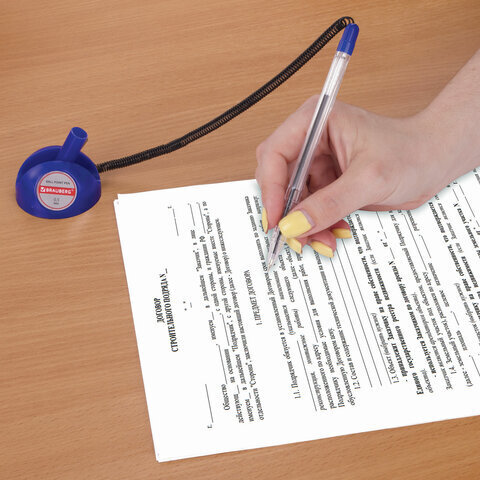 Ручка шариковая настольная BRAUBERG "Counter Pen", СИНЯЯ, пружинка, корпус синий, 0,5 мм, 143259