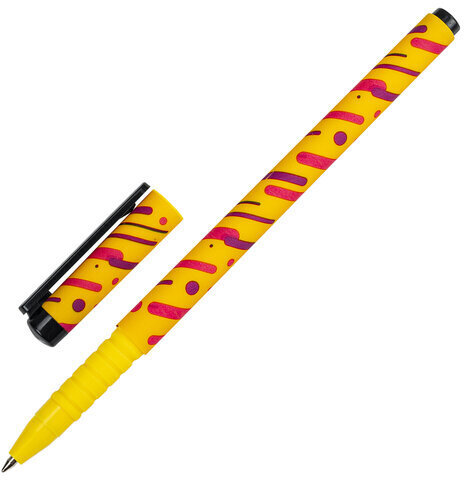 Ручка шариковая BRAUBERG SOFT TOUCH GRIP "LINES", СИНЯЯ, мягкое покрытие, узел 0,7 мм, 143724