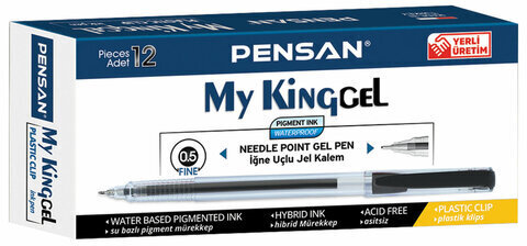 Ручка гелевая PENSAN "My King Gel", ЧЕРНАЯ, игольчатый узел 0,5 мм, линия письма 0,4 мм, 6400/12