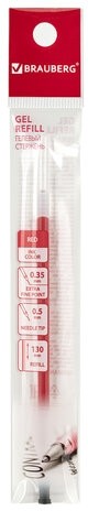 Стержень гелевый BRAUBERG 130 мм, КРАСНЫЙ, игольчатый узел 0,5 мм, линия письма 0,35 мм, 170171