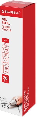 Стержень гелевый BRAUBERG 130 мм, КРАСНЫЙ, игольчатый узел 0,5 мм, линия письма 0,35 мм, 170171