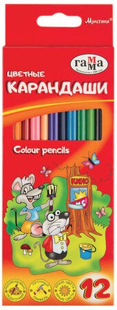 Карандаши цветные ГАММА &quot;Мультики&quot;, 12 цветов, заточенные, трехгранные, картонная упаковка, 05091807, 050918_07