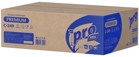 Бумага туалетная листовая 250 шт., PROtissue (T3) PREMIUM, 2-слойная, белая, 22,5х11 см, КОМПЛЕКТ 40 пачек, C249, С249