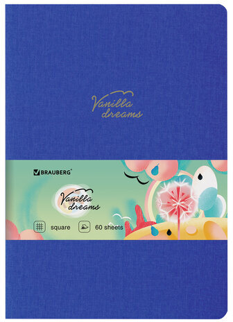Тетрадь 60 л. в клетку обложка кожзам под лён, сшивка, В5 (179х250мм), СИНИЙ, BRAUBERG PASTEL, 403875