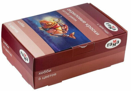 Краски акриловые декоративные ГАММА "Хобби", 6 цветов по 20 мл, в баночках, 3012196
