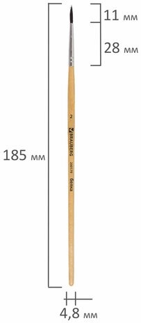 Кисть BRAUBERG, белка, круглая, № 2, 200179