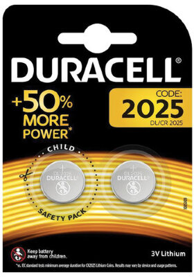 Батарейки DURACELL Lithium, CR2025, литиевые, КОМПЛЕКТ 2 шт., блистер