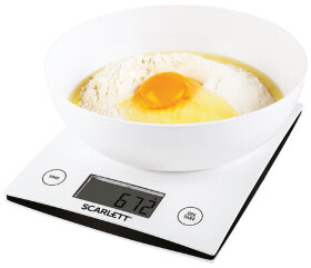 Весы кухонные SCARLETT SC-KS57B10, электронный дисплей, чаша, max вес 5 кг, тарокомпенсация, пластик