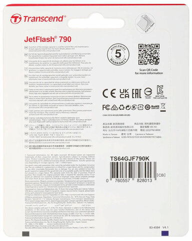 Флеш-диск 64 GB TRANSCEND JetFlash 790, USB 3.1, черный, TS64GJF790K