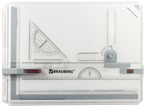 Доска чертежная А3, 505х370 мм, с рейсшиной, треугольником и чертежным узлом, BRAUBERG, 210536