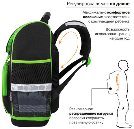 Ранец ЮНЛАНДИЯ WISE, 1 отделение, 3 кармана, устойчивое дно, "Crusher", 37x29х15 см, 271399