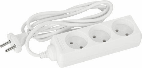 Удлинитель сетевой SONNEN U-131, 3 розетки, без заземления, 6 А, 1,8 м, белый, 511428