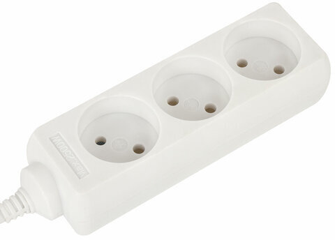 Удлинитель сетевой SONNEN U-131, 3 розетки, без заземления, 6 А, 1,8 м, белый, 511428