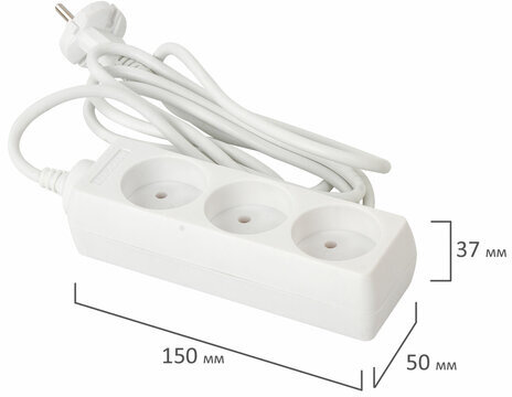Удлинитель сетевой SONNEN U-131, 3 розетки, без заземления, 6 А, 1,8 м, белый, 511428