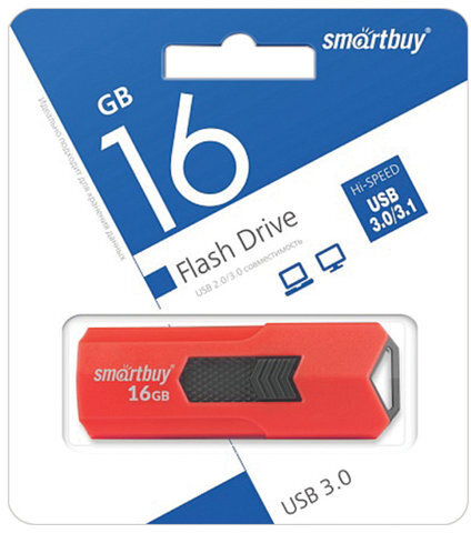 Флеш-диск 16 GB SMARTBUY Stream USB 3.0, красный, SB16GBST-R3