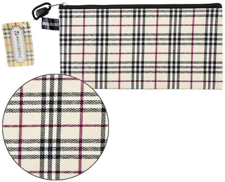 Папка-конверт на молнии МАЛОГО ФОРМАТА (255х130 мм), ткань в клетку, BRAUBERG "Checked", 223894