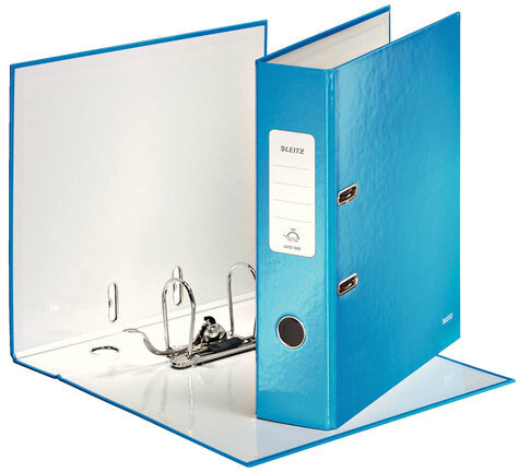 Папка-регистратор LEITZ "WOW", механизм 180°, ламинированная, 80 мм, голубая, 10050036