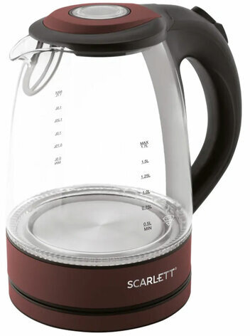 Чайник SCARLETT SC-EK27G98, 1,7 л, 2200 Вт, закрытый нагревательный элемент, стекло, коричневый