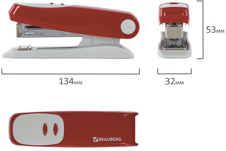 Степлер №24/6, 26/6 BRAUBERG "Germanium", до 20 листов, тёмно-красный, ГАРАНТИЯ 5 ЛЕТ, 226579