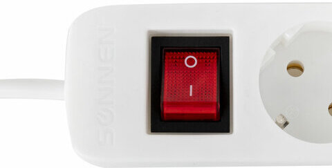 Удлинитель сетевой SONNEN PSW-503, 3 розетки c заземлением, выключатель 10 А, 5 м, белый, 513661