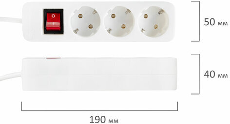 Удлинитель сетевой SONNEN PSW-503, 3 розетки c заземлением, выключатель 10 А, 5 м, белый, 513661