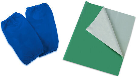 Набор для уроков труда ПИФАГОР: клеёнка ПВХ зеленая, 69х40 см, нарукавники синие, 227058