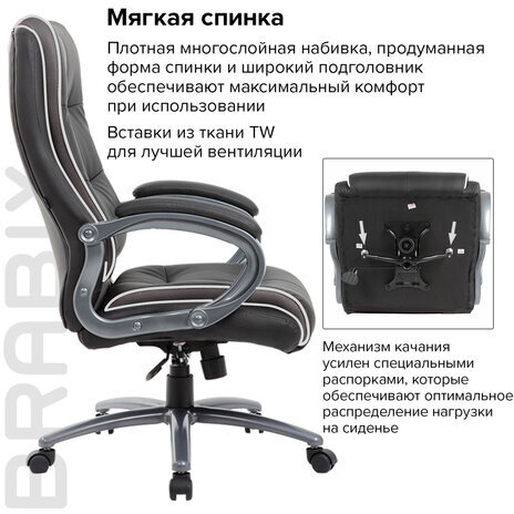 Кресло офисное BRABIX PREMIUM "Strong HD-009", НАГРУЗКА до 200 кг, экокожа черная, ткань серая, 531945