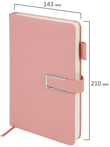 Ежедневник недатированный А5 143х210мм BRAUBERG Deluxe, под кожу, магнит 160л, розовый, 117143