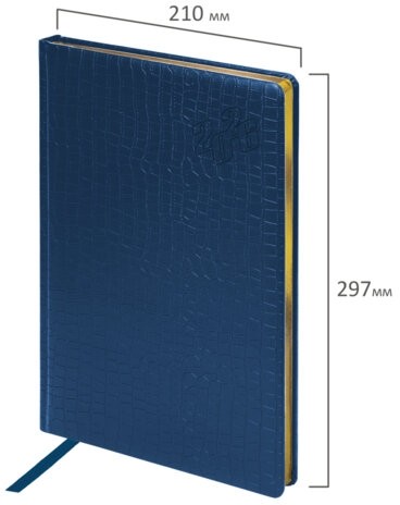 Ежедневник датированный 2026, БОЛЬШОЙ ФОРМАТ 210х297 мм, А4, BRAUBERG "Comodo", под кожу, синий, 117243