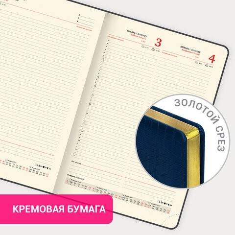 Ежедневник датированный 2026, БОЛЬШОЙ ФОРМАТ 210х297 мм, А4, BRAUBERG "Comodo", под кожу, синий, 117243