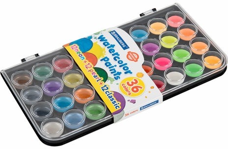 Краски акварельные BRAUBERG "PREMIUM" 36 цветов (12 базовых + 12 неоновых + 12 металлик) пенал, 191807