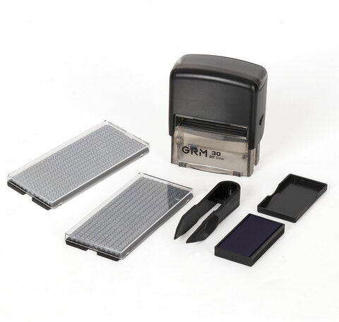 Штамп самонаборный 5-строчный, оттиск 47х18 мм, синий без рамки, GRM 30, КАССЫ В КОМПЛЕКТЕ, 116000040