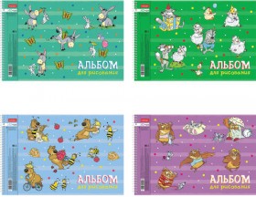 Альбом для рисования А4 40 л., спираль, обложка картон, HATBER, 205х290 мм, &quot;Забавы&quot; (4 вида в спайке), 40А4Всп