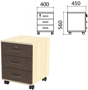 Тумба подкатная &quot;Канц&quot;, 400х450х560 мм, 3 ящика, замок, цвет дуб молочный/венге (КОМПЛЕКТ)