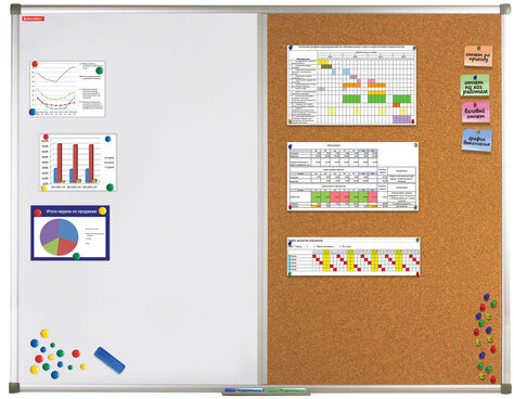 Доска комбинированная: магнитно-маркерная, пробковая для объявлений, 90х120 см, РОССИЯ, BRAUBERG, 236865