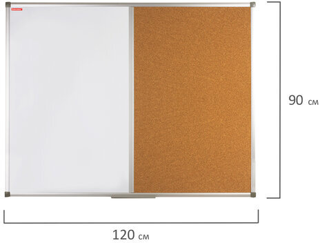 Доска комбинированная: магнитно-маркерная, пробковая для объявлений, 90х120 см, РОССИЯ, BRAUBERG, 236865