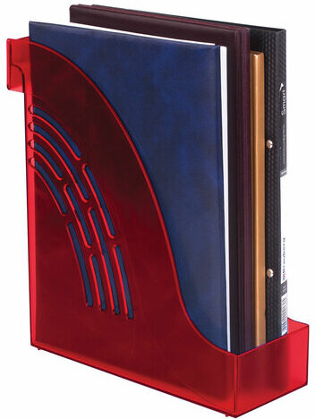 Лоток вертикальный для бумаг BRAUBERG "Office", 255х95х290 мм, тонированный красный, 237233