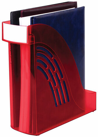 Лоток вертикальный для бумаг BRAUBERG "Office", 255х95х290 мм, тонированный красный, 237233