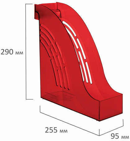 Лоток вертикальный для бумаг BRAUBERG "Office", 255х95х290 мм, тонированный красный, 237233