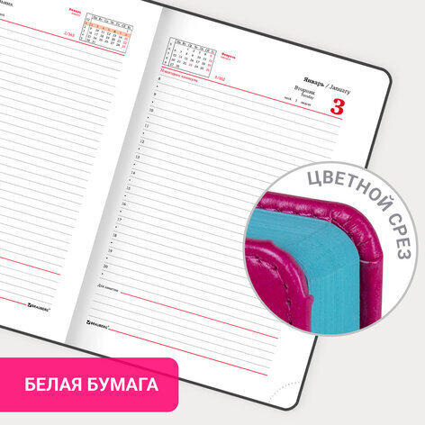 Ежедневник датированный 2023 А5 138x213 мм BRAUBERG "Rainbow", под кожу, розовый, 114050