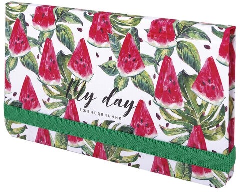 Еженедельник недатированный с резинкой (171х93 мм), BRAUBERG, твердый, УФ-ЛАК, 64 л., "Watermelon", 114577