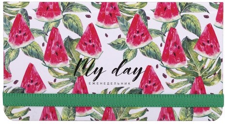 Еженедельник недатированный с резинкой (171х93 мм), BRAUBERG, твердый, УФ-ЛАК, 64 л., "Watermelon", 114577