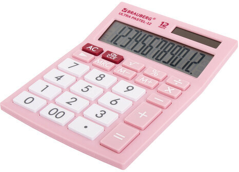 Калькулятор настольный BRAUBERG ULTRA PASTEL-12-PK (192x143 мм), 12 разрядов, двойное питание, РОЗОВЫЙ, 250503