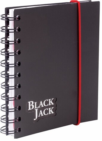 Блокнот МАЛЫЙ ФОРМАТ (105х148 мм) А6, 150 л., гребень сбоку, на резинке, пластиковая обложка, клетка, BRAUBERG, "Black Jack", 125388