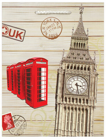 Пакет подарочный 17,8x9,8x22,9 см, ЗОЛОТАЯ СКАЗКА "Лондон", ламинированный, 606598